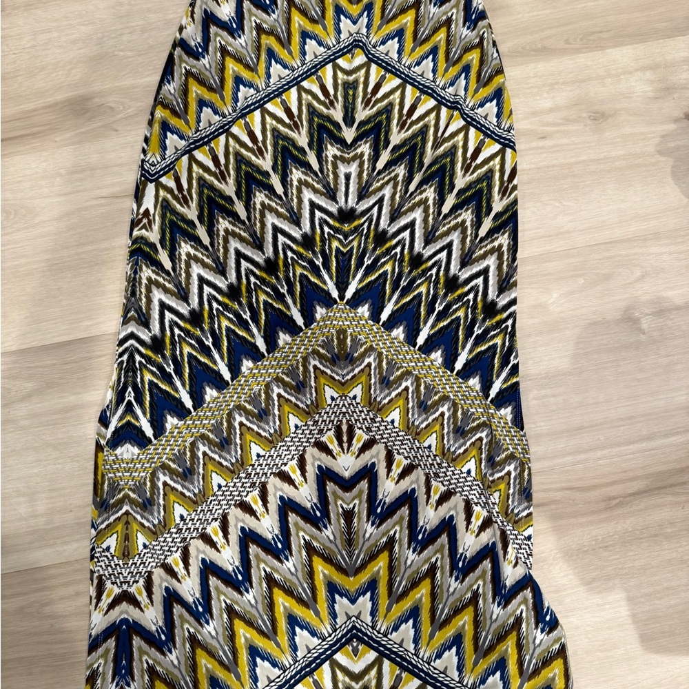Bobeau Chevron A-Line Skirt - Blue, Yellow, Black
